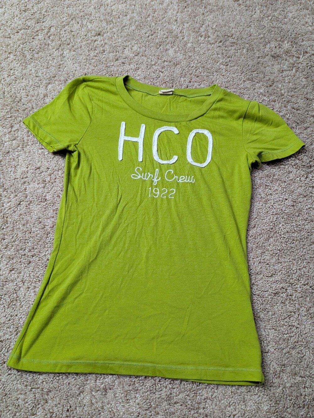 Hollister California Surf Crew 1922 Applique Graphic Tee Lime Green Y2K